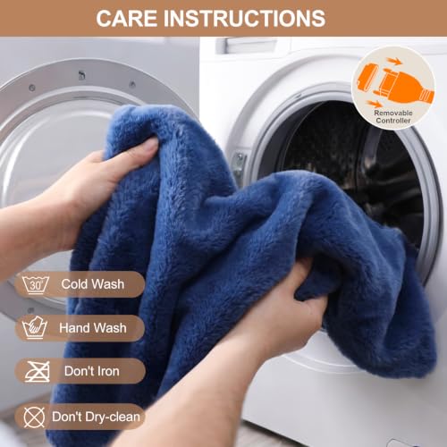 Dowin Faux Fur Electric Throw Blanket, Reversible Heated Blanket Throw,Blue - image 7