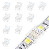 LightingWill LED Connectors 3Pin 10mm, 10 PCS Strip to Strip Connector Transparent Solderless, Unwired Gapless LED Tape Light Connector, 3 Conductor No Dark Area for SMD 5050 Single Color LED Strips