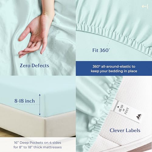 Image of Mayfair Linen Organic Cotton Sheets Twin Size, 16 inch Deep Pocket, Sea Foam