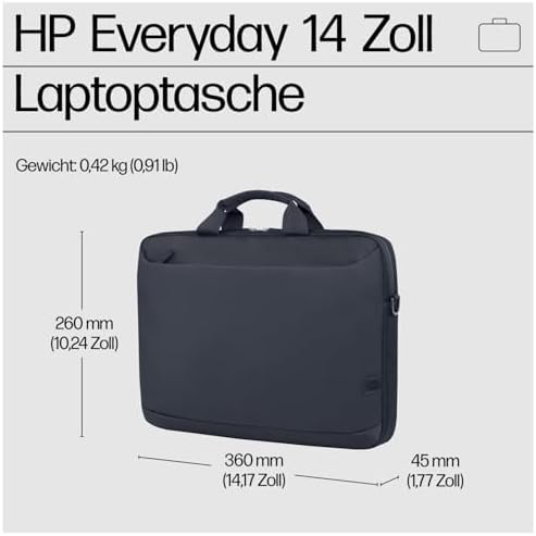 HP 14 inç Laptop Evrak Çantası, Geri Dönüşümlü 600D Polyester, 8L, Dolgulu Bölme, Su Geçirmez, Çıkarılabilir Omuz Askısı, Gri - Görsel 2