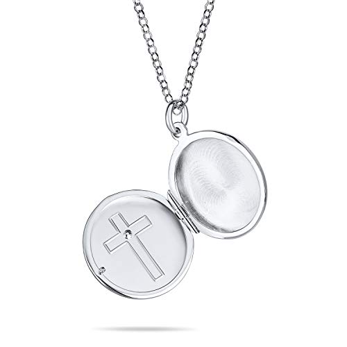 Religious Dainty Personalize Engraved Round Circle Holy Cross Locket Photo Locket For Women Teens Holds Photos Pictures .925 Silver Necklace Pendant #TOP1