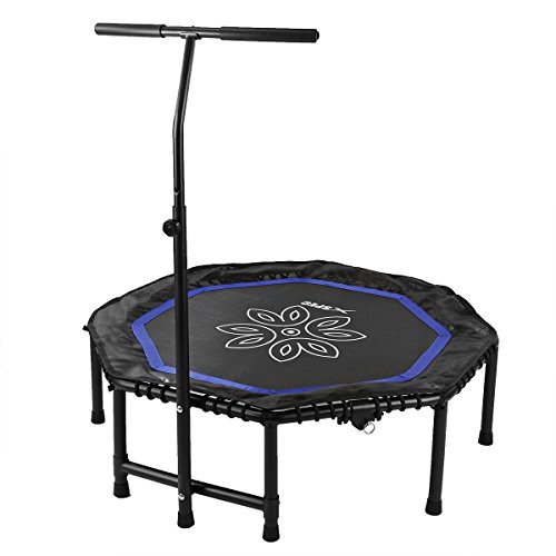 Xspec 44\" Silent Fitness Mini Trampoline with Adjustable Handrail Bar, Blue/Black - Thumbnail 2
