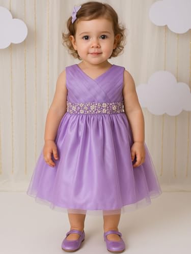Image of TotzTouch Baby Girls Party Dress | Sleeveless Dress with Embroidered Belt for Birthday Baby Stylish Dress