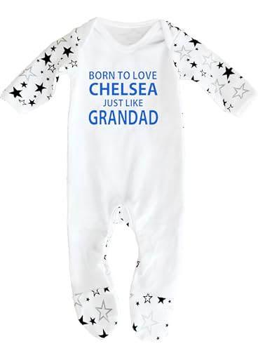 Bebe Dory Born To Love Chelsea Just Like Grandad Weste, bedruckt in Großbritannien, 100 % Baumwolle, Weiß/Schwarze Sterne, 6- 12 Monate