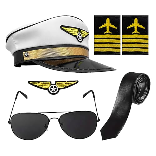 Liqzirtu Juego de accesorios de disfraz, accesorios de cosplay para niños, disfraz de piloto de aerolínea, disfraz de capitán, accesorio para juegos de rol, uniforme, parte para adultos y niños