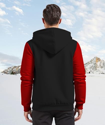 Mens Fleece Hoodies Zip Up Warm Thick Winter Jacket Black and Red - image 3