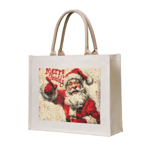 Sac fourre-tout en toile Merry Christmas - Grand sac cadeau et de courses pour femme