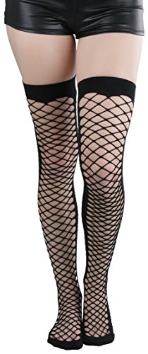 Image of ToBeInStyle Women's Sexy Nylon Versatile Fine Fishnet Thigh High Stockings w /Opaque Band