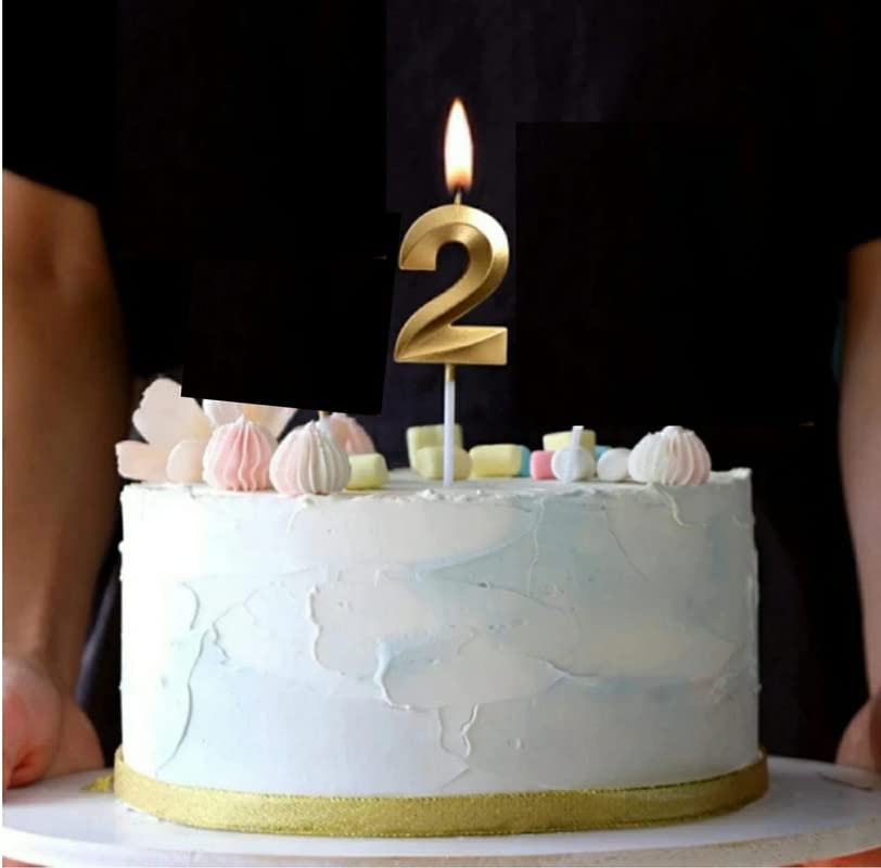 Image of Number 2 Cake Candles for 2nd Birthday /Anniversary Celebrations Party | Cake Decoration | Color - Gold