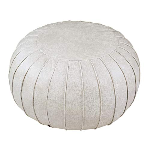 Thgonwid Unstuffed Handmade Faux Suede Pouf Footstool Ottoman Cover Poufs 23  x 14  -Round Floor Storage Cushion Covers for Living Room, Bedroom or Wedding Gifts (Beige)