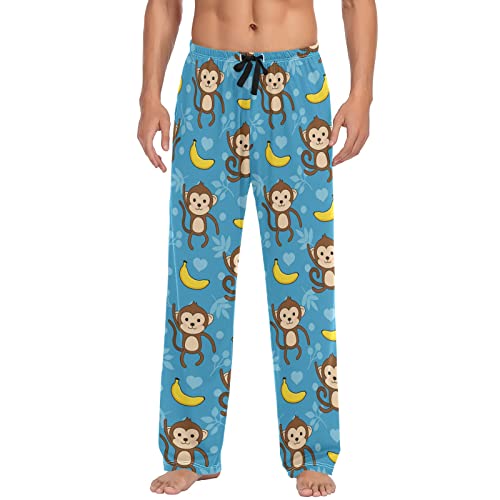 Cartoon Monkey Men's Pajama Pants with Pockets - Drawstring Lounge Pants