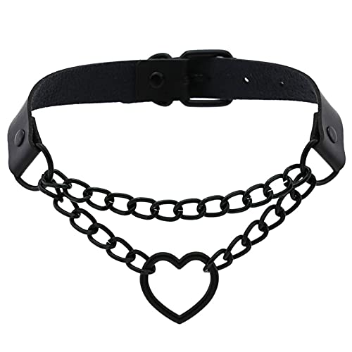 Collier punk de style rock gothique Réglable Coeur Chaîne Noire Collier Tendance De La Mode En Cuir PU Amour Coeur Collier Clavicule Chaîne Ensemble De Bijoux Convient Pour Pantalons Jeux Punk Cover