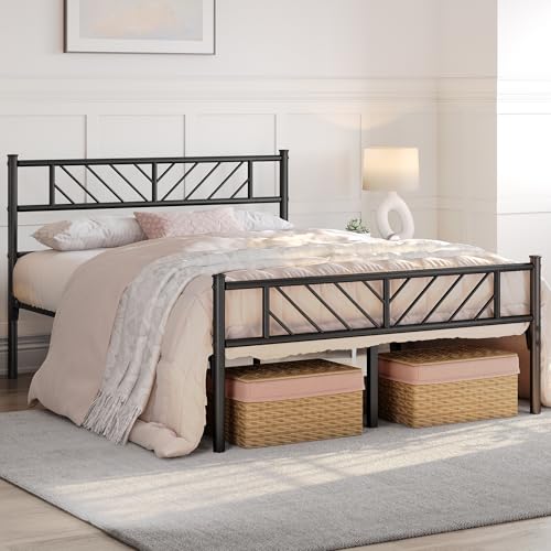 Yaheetech 4ft6 Double Bed Frames Metal Slatted Bed Platform with ...