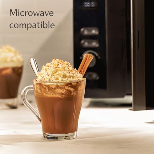 Cosumy Set of 6 Cappuccino Glasses with Spoons - 250ml Heat-Resistant Glass Coffee Mugs, Dishwasher Safe - Ideal for Coffee, Tea, Hot Chocolate