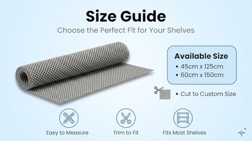 Image of Dribble Eva Shelf Liner Mat Mesh Pattern 45x125cm Roll, Non Slip Drawer & Cabinet Liner for Kitchen, Oilproof Washable Fridge Mat | Anti Skid Cupboard Wardrobe Multipurpose Mat (Grey)