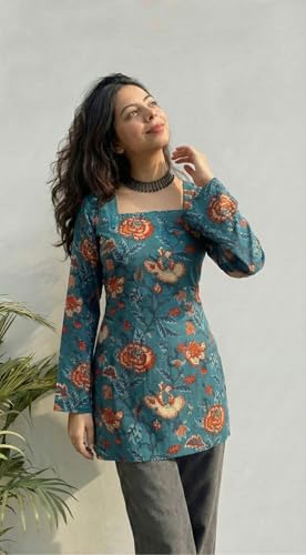 Image of ANNI Designer Women's Viscose Blend Printed Short Kurti | Short Kurti for Women | Stylish Kurti for Woman | Trendy Short Kurtis for Woman | Kurti Kurtas for Woman
