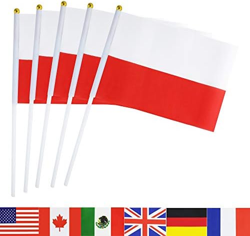 TSMD Poland Stick Flag, 50 Pack Hand Held Small Polish National Flags On Stick,International World Country Stick Flags Banners,Party Decorations for World Cup,Sports Clubs,Festival Events Celebration