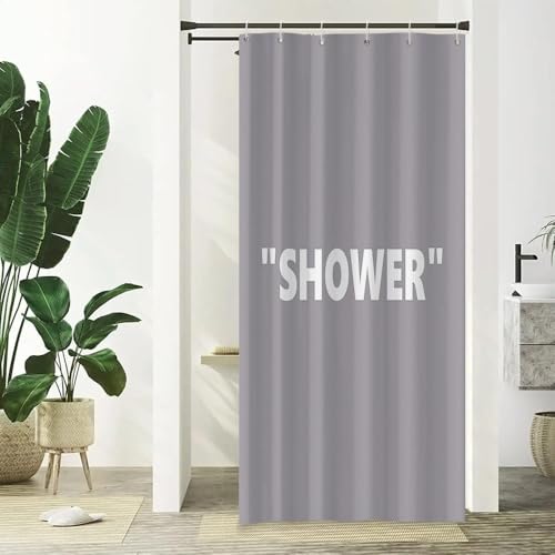 Xiaoterna Cortina de Ducha Gris y Blanca Arte Abstracto Moderno con Frases ingeniosas y concisas Cortina de baño Estética Minimalista contemporánea Gris Decoración de baño de poliéster 90x180cm