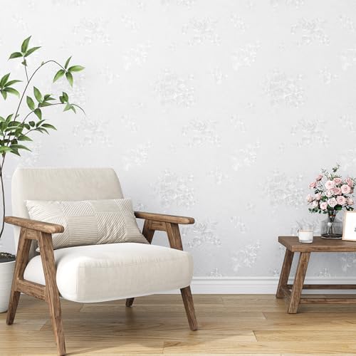 Papier peint blanc pour chambre decoration murale fleurie et douce - 3