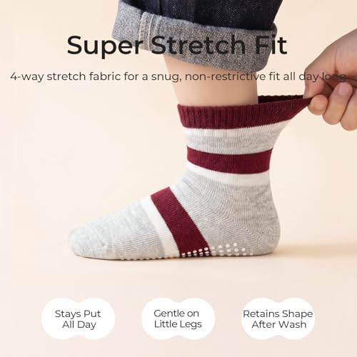 Image of Toddler Non Slip Cotton Crew Socks with Grips for Baby Boys Girls