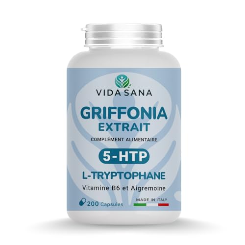 Griffonia 5htp Tryptophane pur Anti-stress anxiété angoisse Adulte Naturel, Contre Anxiété et Angoisse Sommeil Réparateur,Facilite la synthèse de sérotonine et Humeur Positive – Puissant Sérénité