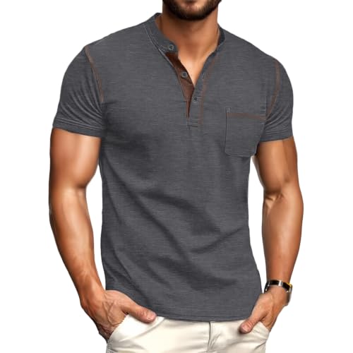 Image of Sailwind Mens Henley Shirts Short Sleeve Summer Casual Classic Cotton T Shirts Pocket Button Shirt