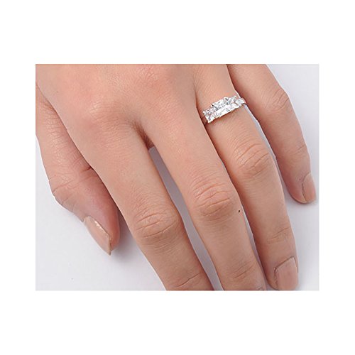 Blue Apple Co. Three Stone Engagement Ring Princess Cut 925 Sterling Silver Choose Color2