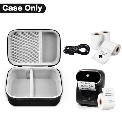 Image of Boobowl Hard Case for Phomemo M110 /M110S Label Maker | Organized Label Roll Storage, Mesh Pocket for Charging Cable, Home Office Inventory, Small Business - Black