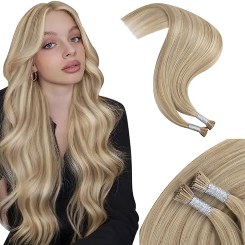 Image of Moresoo I Tip Hair Extensions Human Hair, Golden Ash Blonde, 14 Inch | 40g 50 strands, lightweight wear, golden ash blend, fine hair, natural fullness, reusable I tip installation