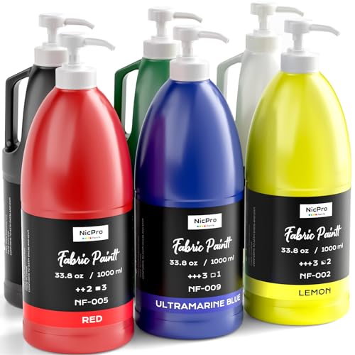 Nicpro 6-color fabric paint set with 1000ml bottles