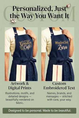 Image of Personalized Custom Apron - 100% Cotton, Adjustable Neck strap, Large Pocket - Unisex Apron for Men & Women - Cooking, Baking, BBQ, Customizable