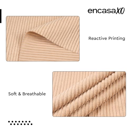 Image of Encasa XO Corduroy Fabric by the Meter, 59 inch Wide Premium 238 GSM Polyester Upholstery & Sewing Material, Soft Ribbed Beige Fabric for Sofa /Cushion Covers, Trousers, Curtains & DIY Crafts