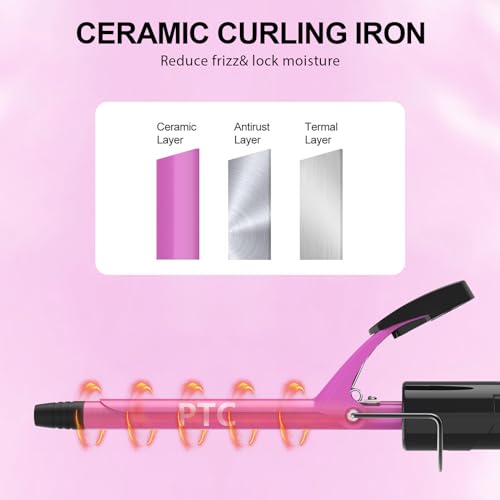 Image of 1 /2 Inch Ceramic Small Curling Iron for Short Hair, 13mm Thin Curling Iron | 13mm Small Barrel for Tight Curls, 450F /430F Dual Heat Settings, Dual Voltage, Pink