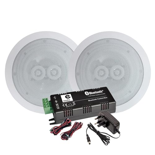 e-audio Haut-parleurs 2x120W B404, Plafond encastrable Waterproof HiFi, Amplificateur stéréo B425BL, Bluetooth 5.0 2x15W
