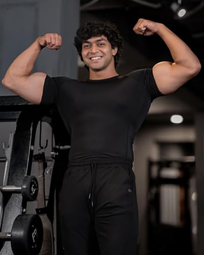Image of Men's Gym T-Shirt, Dra-fit, Regular Fit, Round Neck, Short Sleeve, Black
