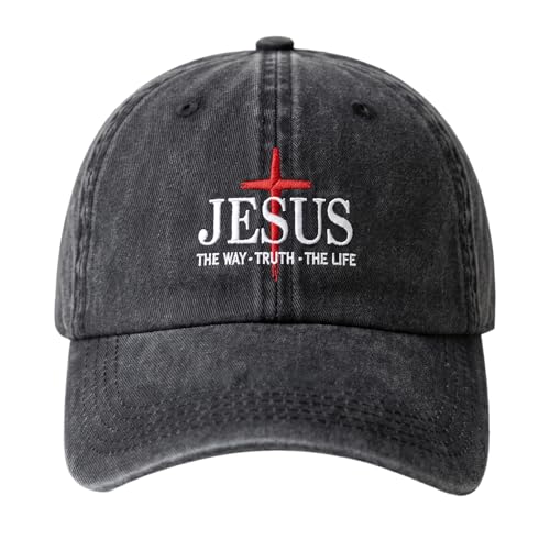 BINTEHGS Mens Christian Faith Embroidered Hat Jesus The Way The Truth The Life Baseball Cap Cross Adjustable Trucker Hats(Black)