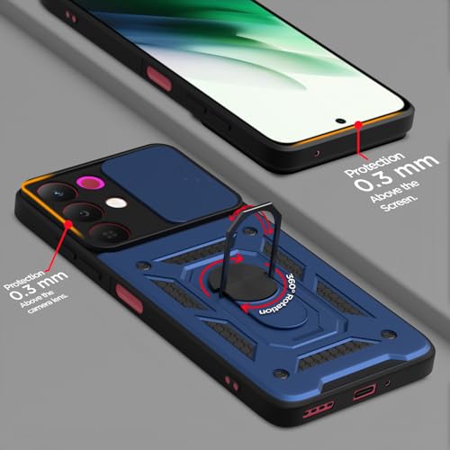 Image of Pikkme Back Cover for Realme Narzo 90X 5G / Realme C85 5G / Realme 15X 5G | 360 Protection Case | Sliding Camera Shield Cover & Ring Holder Stand D10 Tough Armor Bumper Case (Blue)