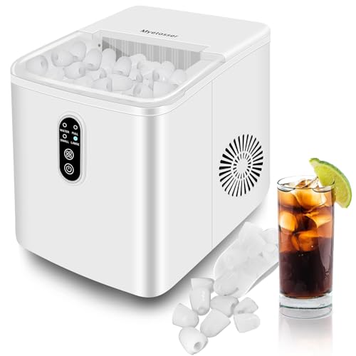 Countertop Ice Maker, Portable Ice Maker Machine with Ice Scoop and Basket, Chewable 9 Bullet Ice Ready in 6 Mins, Make 33lbs ice / 24hrs, Self-Cleaning, 130W High Power, Ice Maker for Kitchen/Office
