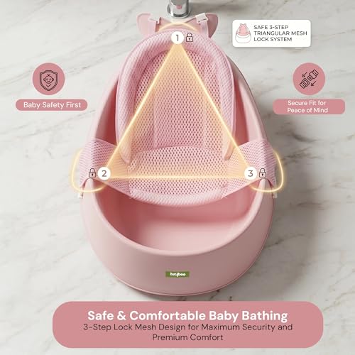 Image of Baybee Whale Baby Bath tub for 0 to 5 Years | Baby Bath Tub for Kids with Soft Mesh Cushion Support & Easy Drains | Bather & Bathtub for Newborn Boys Girls | Mini Swimming Pool for Babies (Pink)