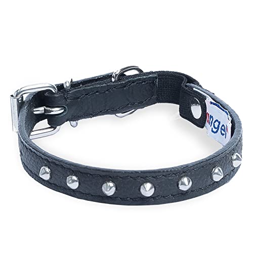 Genuine Leather Safety Studded Cat Collar | Handmade Elastic Stretch Collar | Lightweight & Strong | 12" X 1/2", Midnight Black | Perfect For Kittens To Well-Fed Kitties | Angel Pet Supplies #TOP15