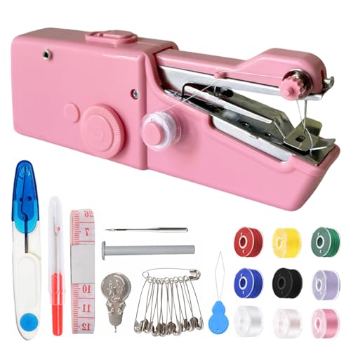Handheld Sewing Machine for Beginners,Mini Sewing Machine for Adults Quick Stitching with Sewing Kits Suitable for Home,Travel,DIY (Pink)