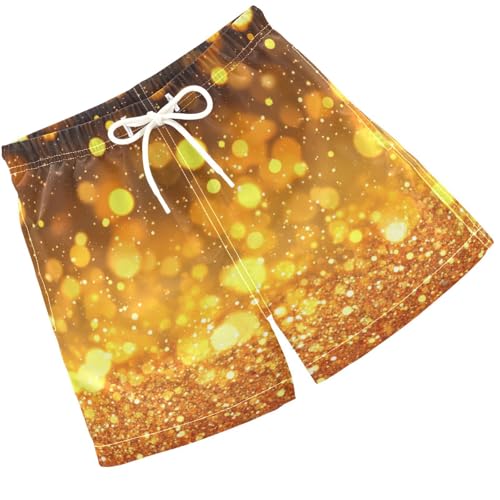 Pigsaly Boys Swim Trunks Mustard Yellow Amber Gradient Flashing Glitter Boys Board Shorts Swimsuit Swimwear Bathing Suit S