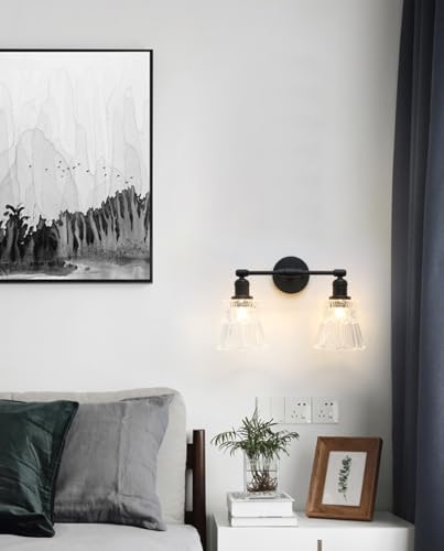 Image of Pathson 2 Lights Wall Sconce with Handmade Heavy Crafted Glass Shade, Hardwired Wall Vanity Light, Modern Wall Lamp Fixture for Living Room Bedroom
