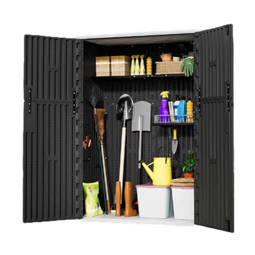 qingshenyi 大容量ロッカー 可動棚付きで高さ自由調整可能 両開きドア全開しやすく ガーデンツールキャンプ用品収納に最適 頑丈設計 屋内屋外対応 大型倉庫 (ロング(棚板3枚+フック6個必要),ブラック)