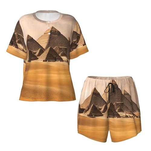 Pijama de manga corta diseño de pirámides Egipto fresco y ligero 6