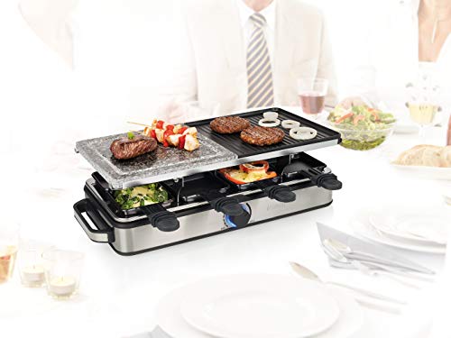XL RACLETTE Partygrill großer Tischgrill für 8 Personen, wendbare Stein-& Grillplatte mit 8 Teppangabeln, Grillfäche 2x… – Bild 3