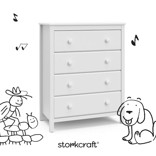 Image of Storkcraft Alpine 4 Drawer Chest (White) - GREENGUARD Gold Certified, Dresser For Nursery, 4 Drawer Dresser, Kids Dresser, Nursery Dresser Drawer Organizer, Chest of Drawers