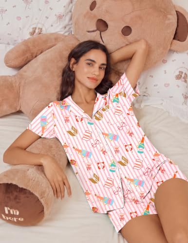 Image of Ekouaer Womens Pajamas Set Soft Classic Notch Collar Bride Pjs Comfy Short Sleeve Sleepwear Loungewear