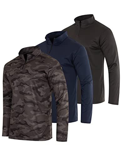 Real Essentials 3 Pack: Men's Mesh Long Sleeve Athletic Quarter Zip Pullover - Outdoor UPF 50+ (Available in Big & Tall)