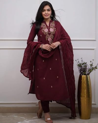 Image of piludi Embroidered Designer Kurta Set for Women | Kurta Pant with Dupatta | Lightweight, Soft and Comfortable Outfit Designed for a Clean and Modern Everyday Look